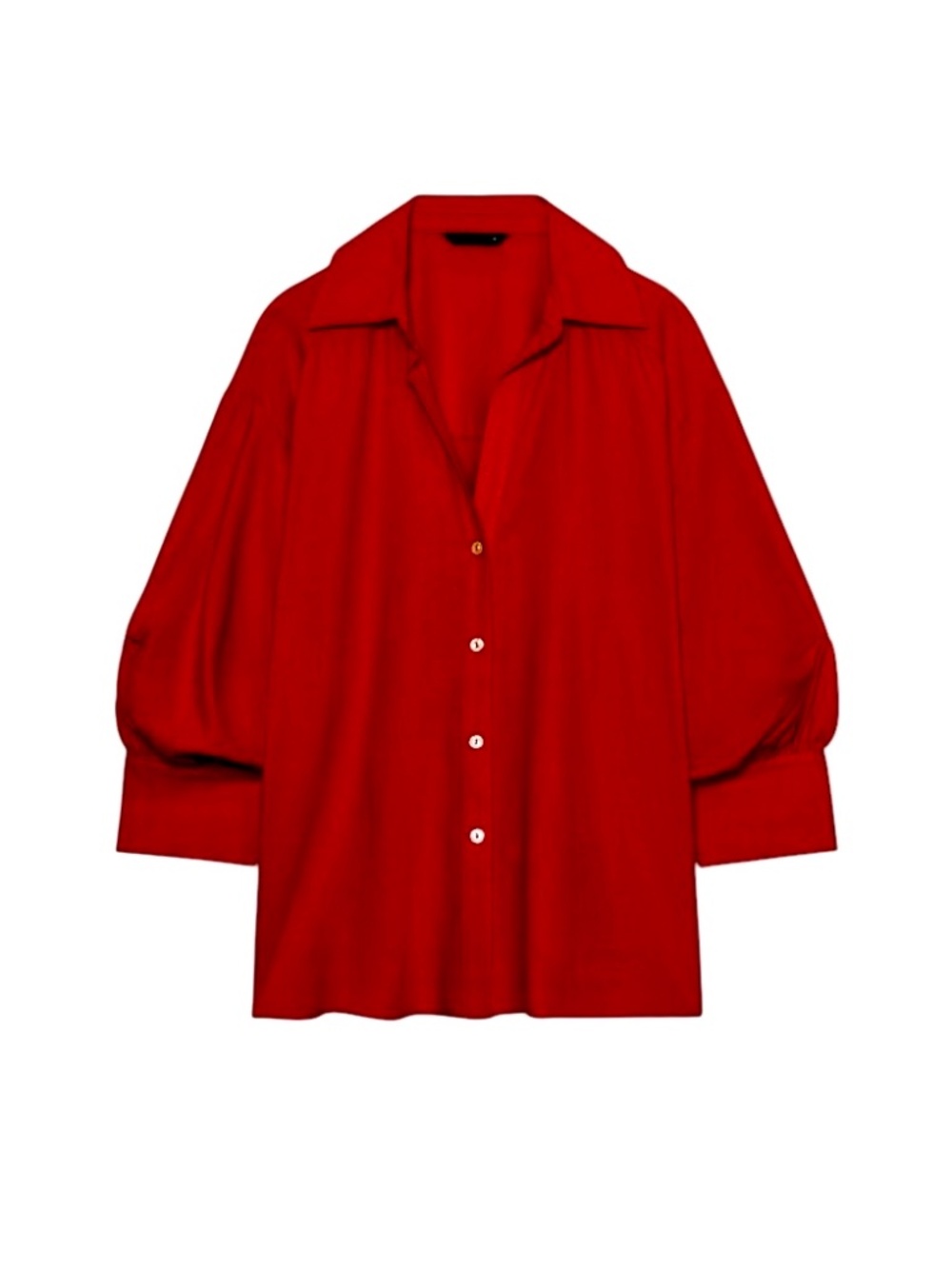 ZARA | Red Linen Blend Puff Sleeve Shirt Sz S